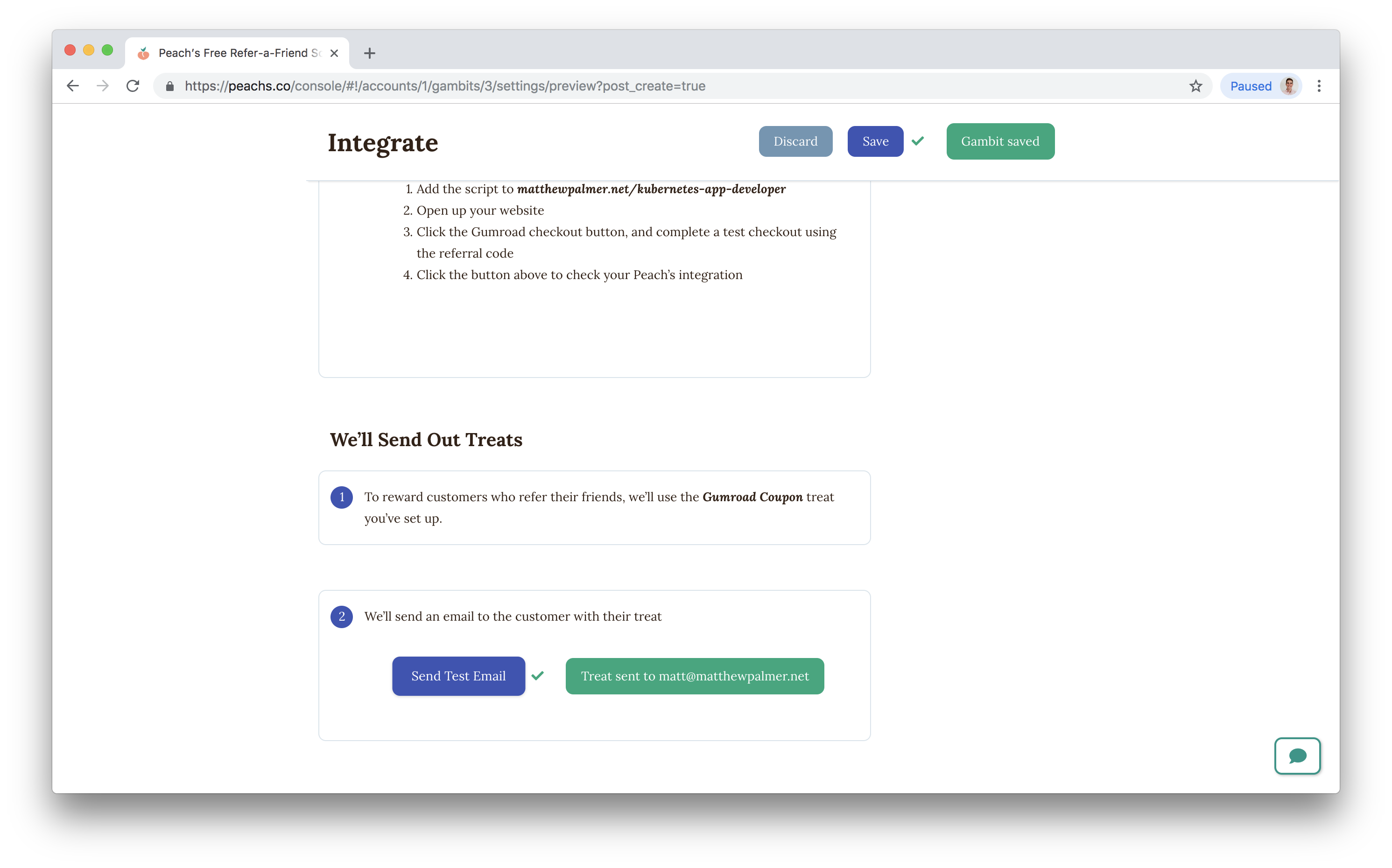 Gumroad integration referral programs for squarespace ecommerce peach s